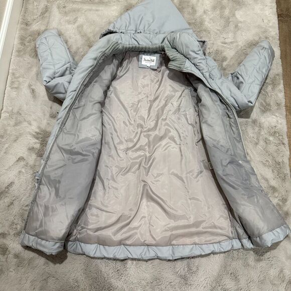 Vtg Saxton Hall Women's Quilted Puffer Coat Medium Gray Hooded Jacket Made Korea - Picture 11 of 14